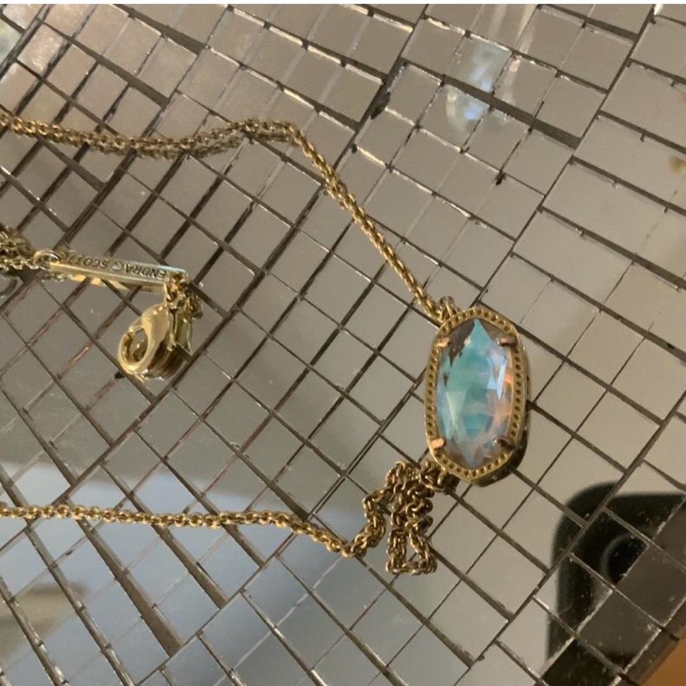 Kendra Scott Gold Necklace with Iridescent Blue Opal Pendant